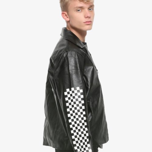 men checkered leather jacket