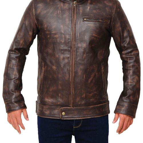 men distressed brown jacket