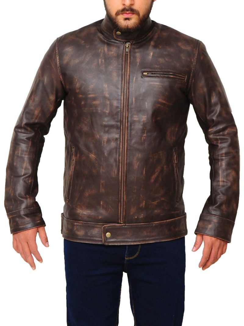 men distressed brown jacket