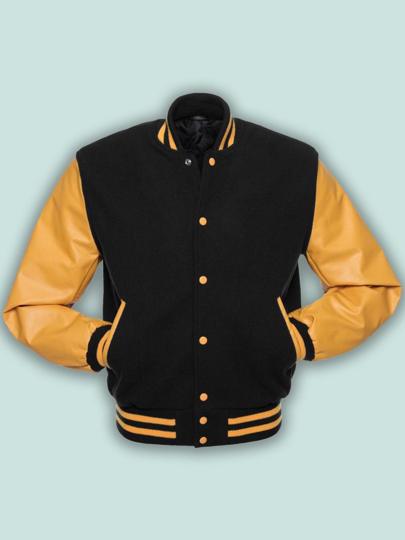 men gold varsity jacket