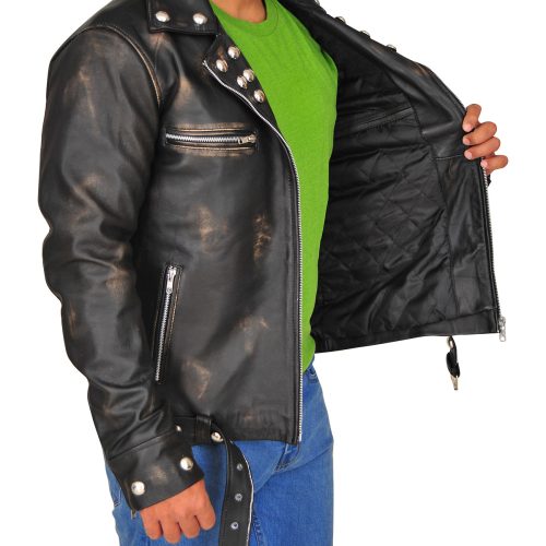 men lapel collar leather jacket