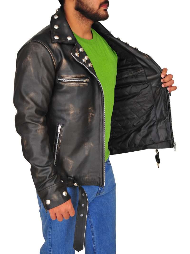 men lapel collar leather jacket