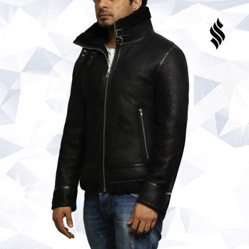 men s aviator black b3 world war2 real shearling sheepskin flying jacket 4