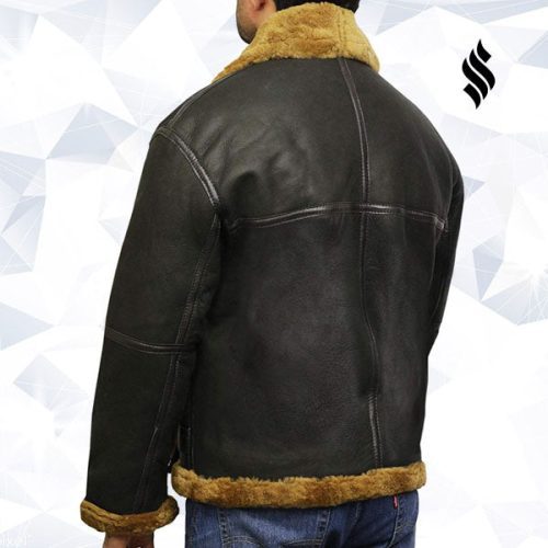 men s aviator real shearling sheepskin leather bomber flying jacket 6