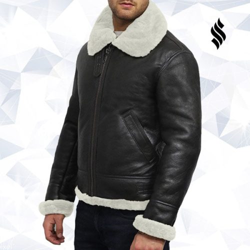 men s aviator real shearling sheepskin leather flying jacket 3