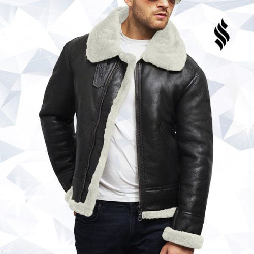 men s aviator real shearling sheepskin leather flying jacket 4