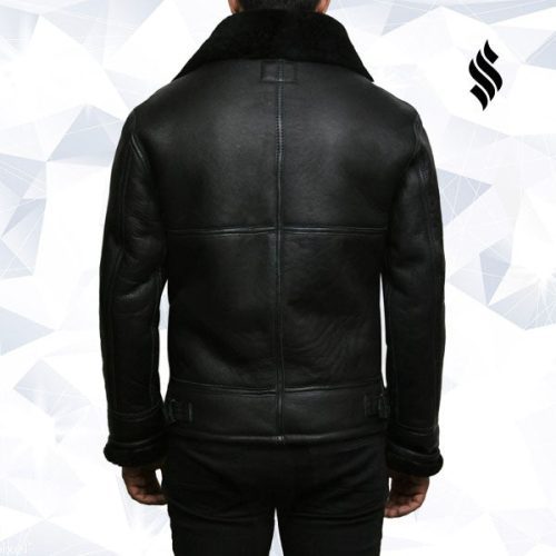 men s black aviator b3 real shearling sheepskin leather bomber flying pilot jacket 5