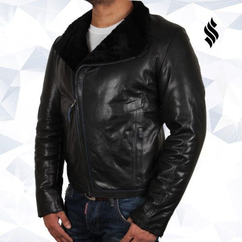 men s black shearling sheepskin jacket 3