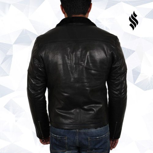 men s black shearling sheepskin jacket 4