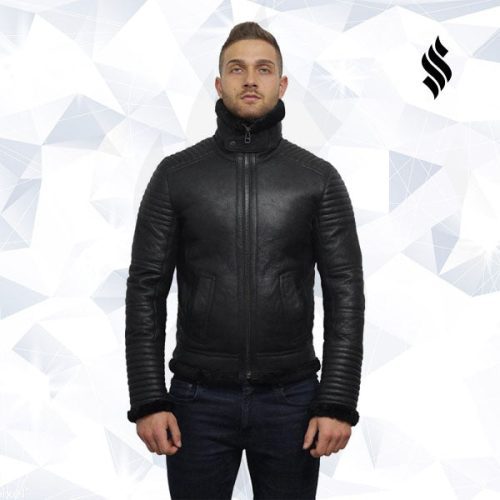 men s black sheepskin flying jacket 6