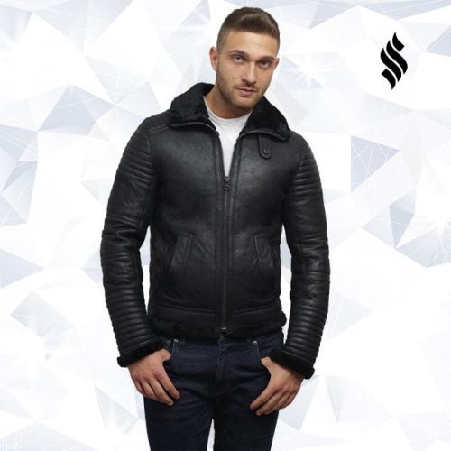 men s black sheepskin flying jacket 7