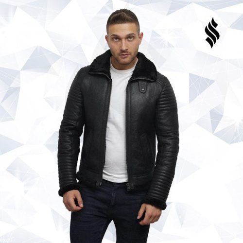 men s black sheepskin flying jacket 8