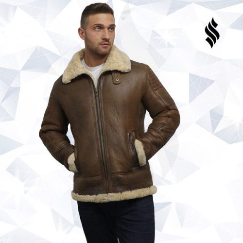 men s brown sheepskin flying jacket 3