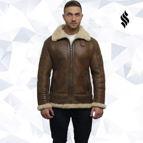 men s brown sheepskin flying jacket 4