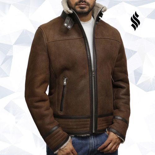 men s genuine shearling sheepskin spanish merino leather jacket 2