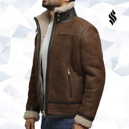 men s genuine shearling sheepskin spanish merino leather jacket 4