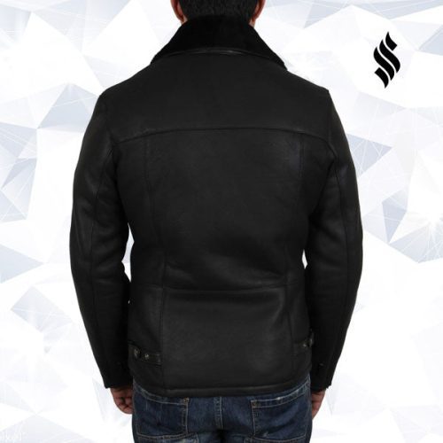 men s luxury aviator black leather shearling sheepskin flying coat 5