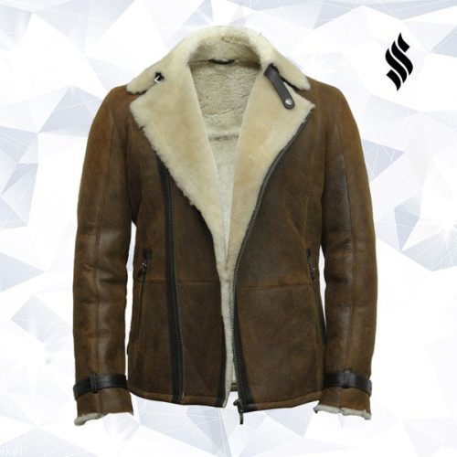 men s luxury shearling sheepskin aviator rust brown leather flying jacket coat 4