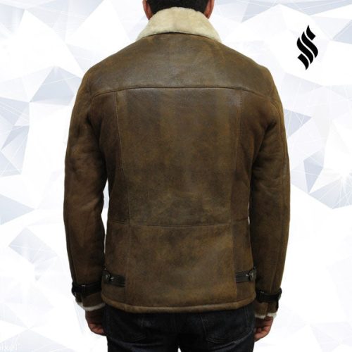 men s luxury shearling sheepskin aviator rust brown leather flying jacket coat 6