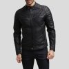 Enzo Black Slim Fit Leather Racer Jacket - Shearling leather