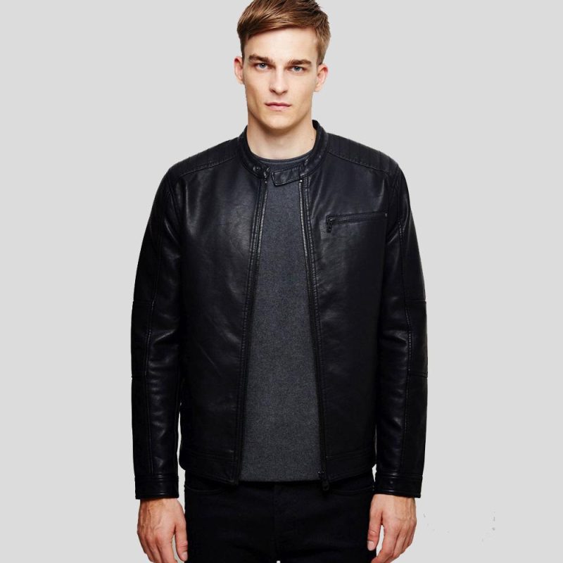 mens black leather racer jacket eric 1