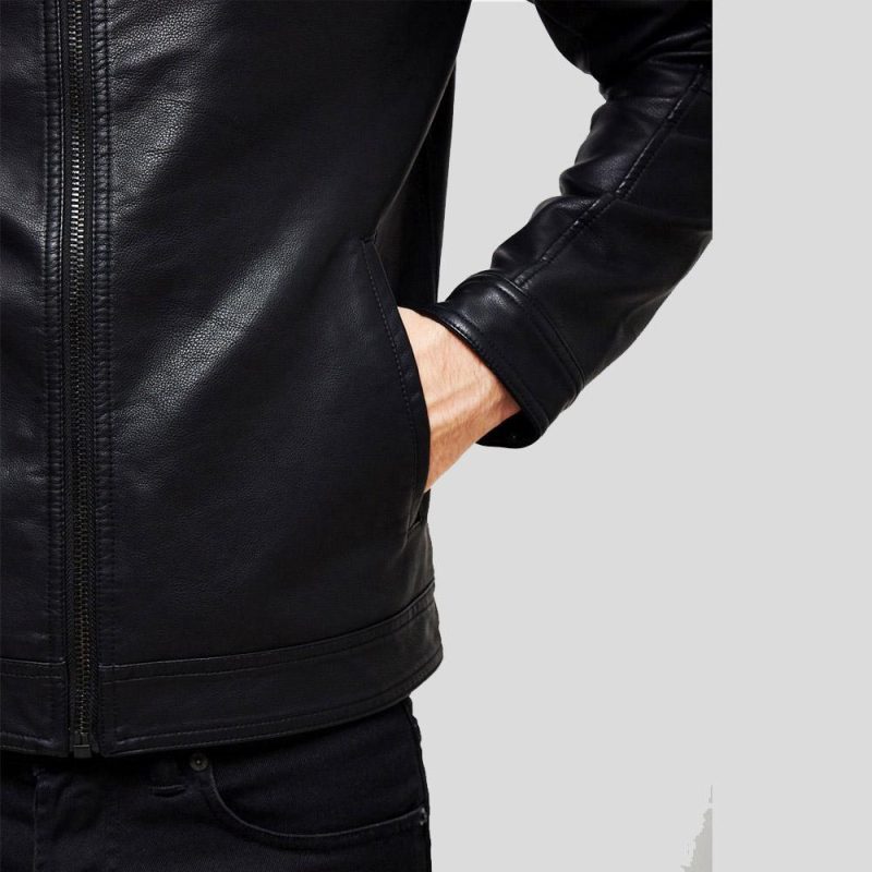 mens black leather racer jacket eric 2