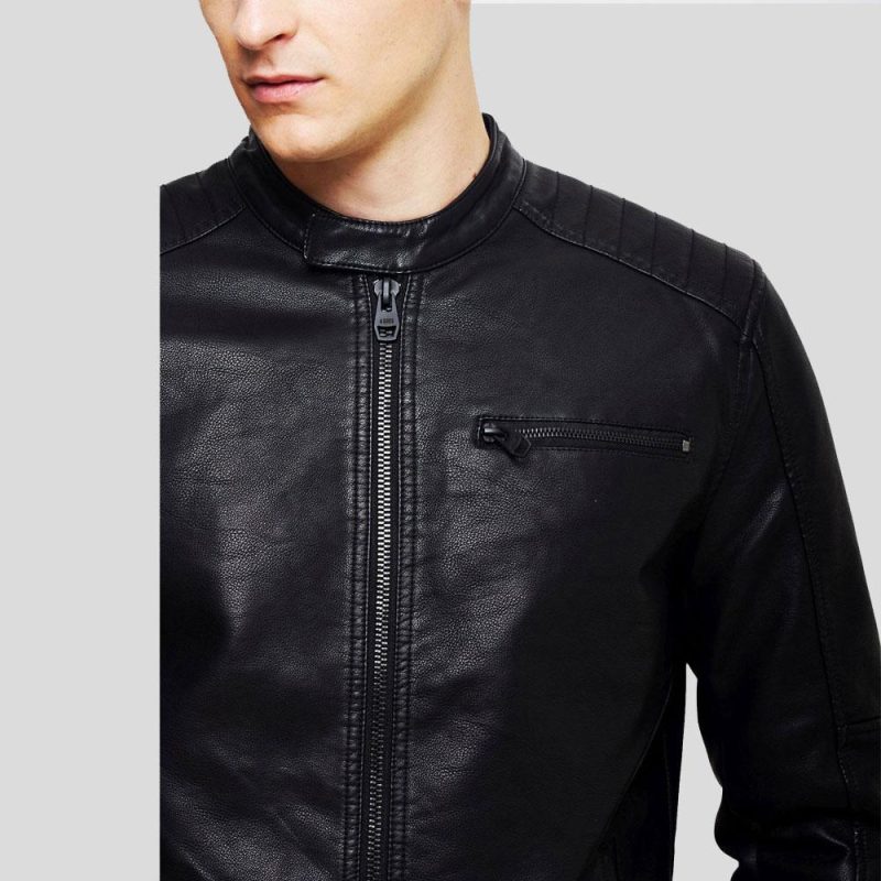 mens black leather racer jacket eric 3