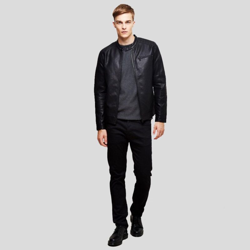 mens black leather racer jacket eric 5