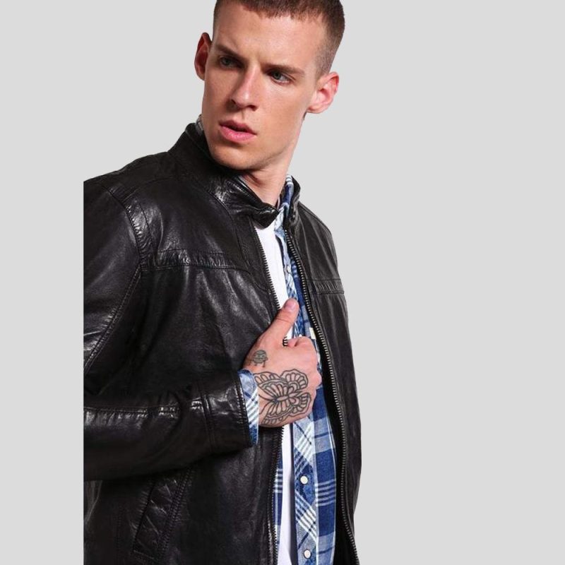 mens black leather racer jacket ferd 4