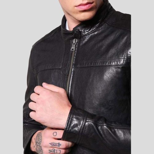 mens black leather racer jacket ferd 5