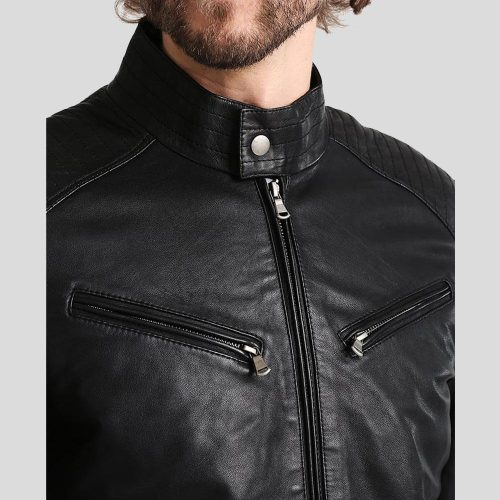 mens black leather racer jacket frank 3