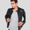 Greg Black Leather Racer Jacket - Shearling leather