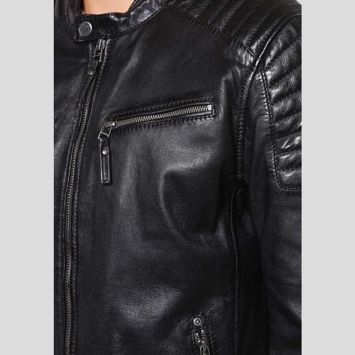 mens black leather racer jacket greg 2