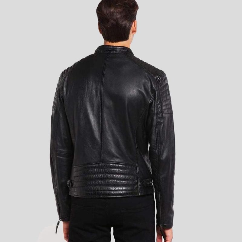 mens black leather racer jacket greg 4