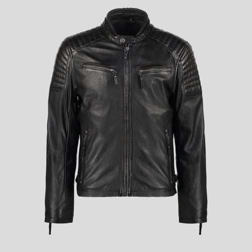 mens black leather racer jacket greg 6