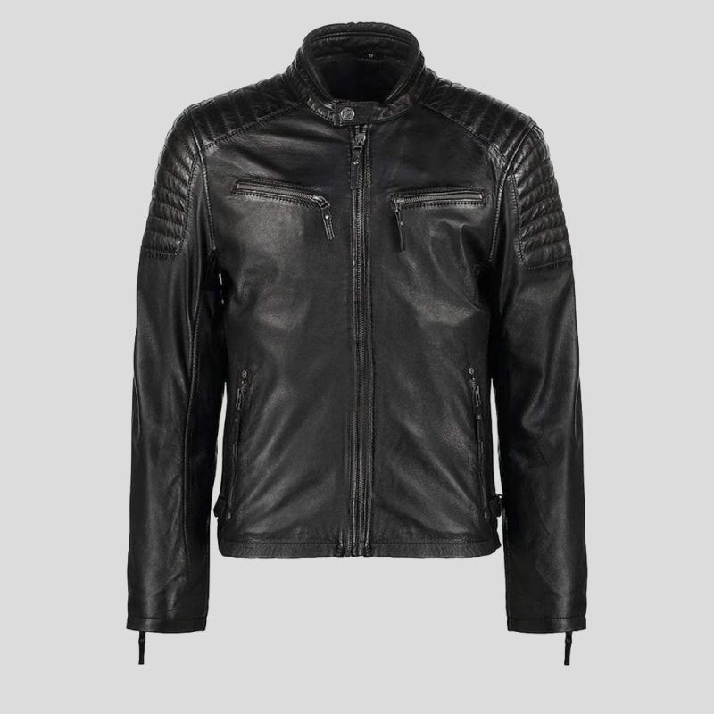 mens black leather racer jacket greg 6