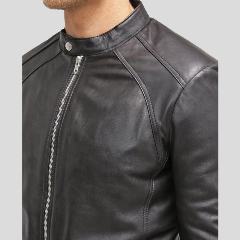 mens black leather racer jacket hung 5