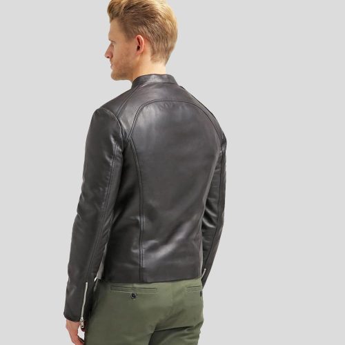 mens black leather racer jacket hung 6