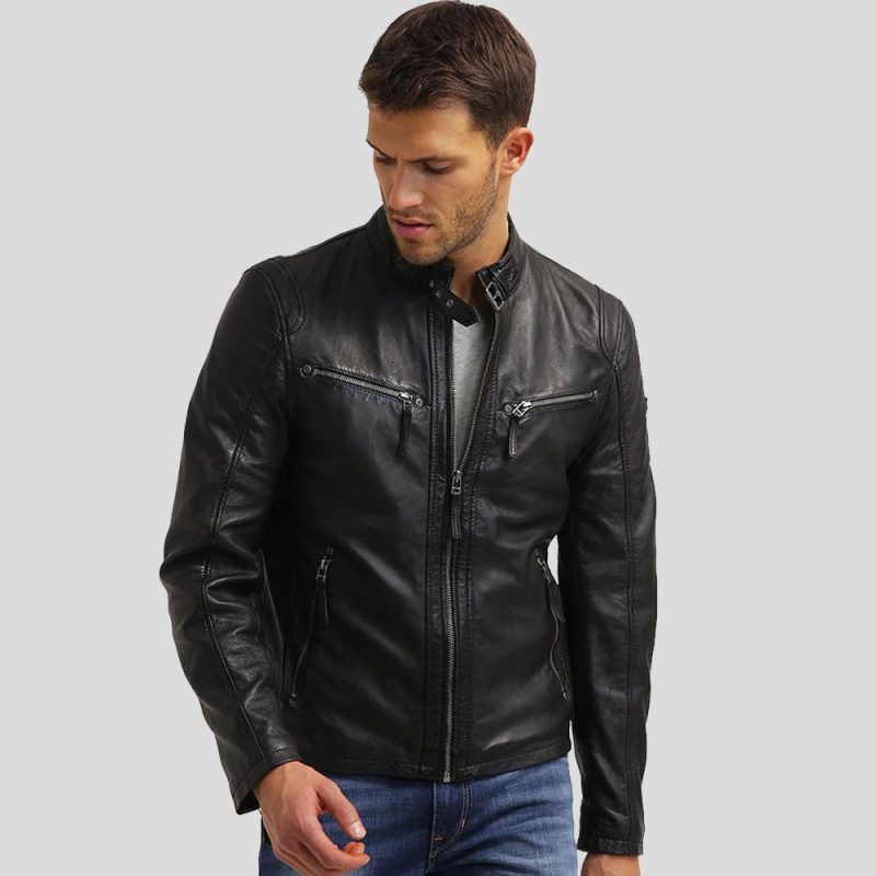 mens black leather racer jacket jose 1