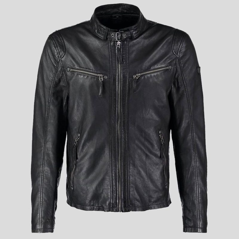 mens black leather racer jacket jose 3