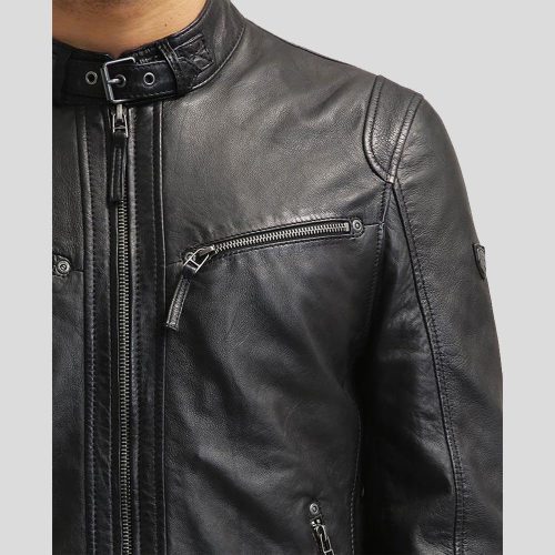 mens black leather racer jacket jose 4