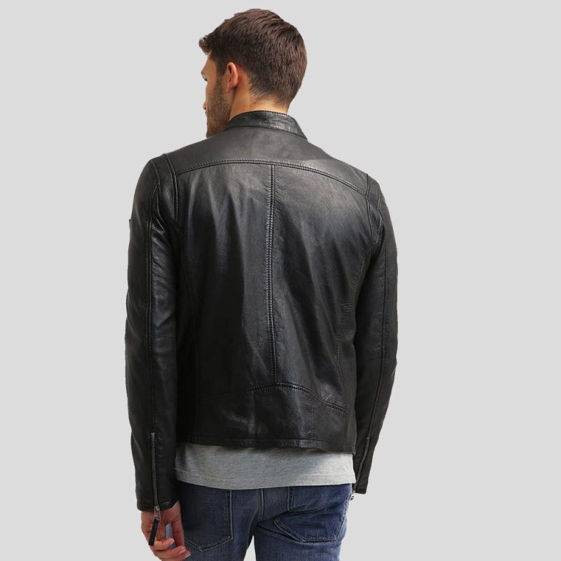 mens black leather racer jacket jose 6