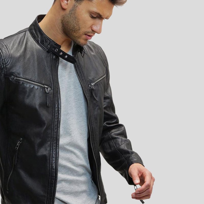 mens black leather racer jacket jose 7