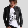 Juan Black Leather Racer Jacket - Shearling leather