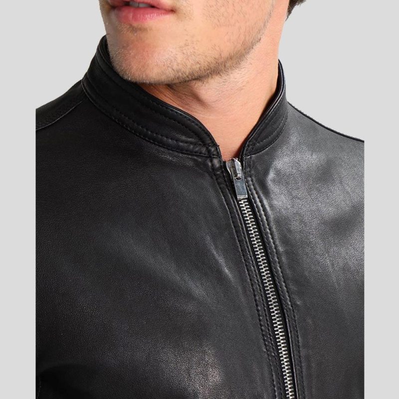 mens black leather racer jacket juan 2