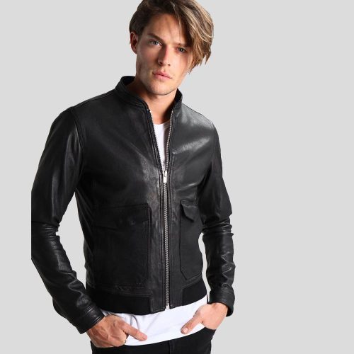 mens black leather racer jacket juan 4