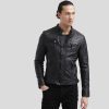 Scott Black Leather Racer Jacket - Shearling leather