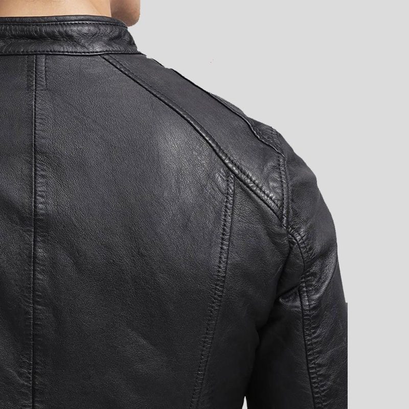 mens black leather racer jacket scott 2