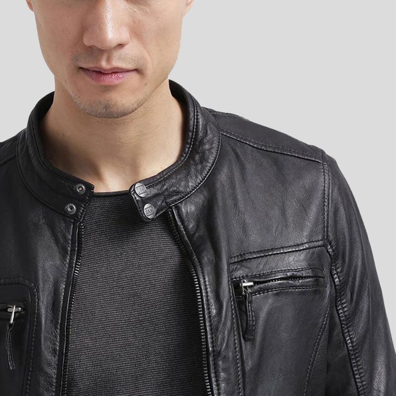 mens black leather racer jacket scott 3