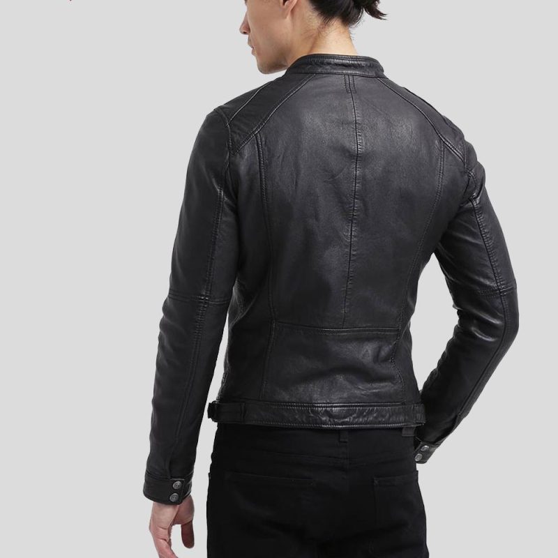 mens black leather racer jacket scott 5